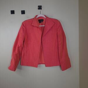 Nina Mclemore Open Front Silk Textured Blazer in Coral Size 8